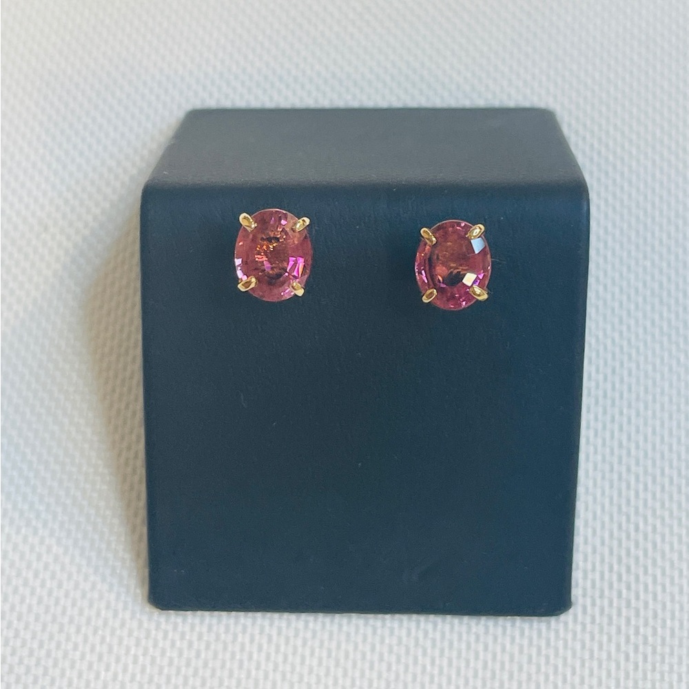 18K Yellow Gold Natural Pink Tourmaline Stud Earrings